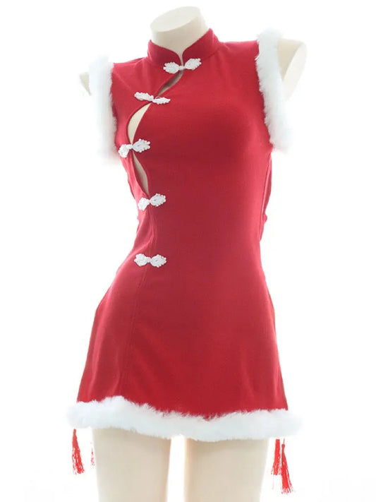 'Chun-Li' Red Fluffy Hem Split Costume Dress AlielNosirrah