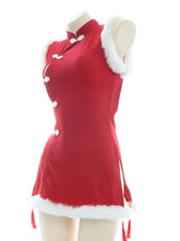 Load image into Gallery viewer, &#39;Chun-Li&#39; Red Fluffy Hem Split Costume Dress AlielNosirrah
