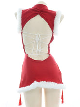 Load image into Gallery viewer, &#39;Chun-Li&#39; Red Fluffy Hem Split Costume Dress AlielNosirrah
