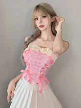 Load image into Gallery viewer, &#39;Cream Pudding&#39; Pink Lace-Up Bowtie Tube Top AlielNosirrah
