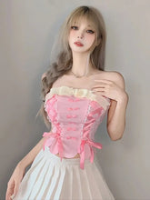 Load image into Gallery viewer, &#39;Cream Pudding&#39; Pink Lace-Up Bowtie Tube Top AlielNosirrah
