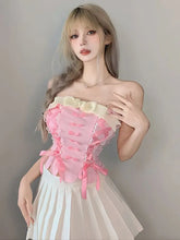 Load image into Gallery viewer, &#39;Cream Pudding&#39; Pink Lace-Up Bowtie Tube Top AlielNosirrah
