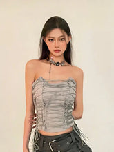Load image into Gallery viewer, &#39;Cretaceous&#39; Future Grey Lace-Up Tube Top AlielNosirrah

