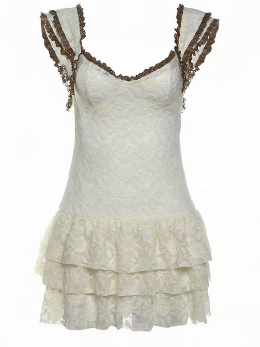 'Crystal' White Lace Coquette Crochet Cami Dress AlielNosirrah