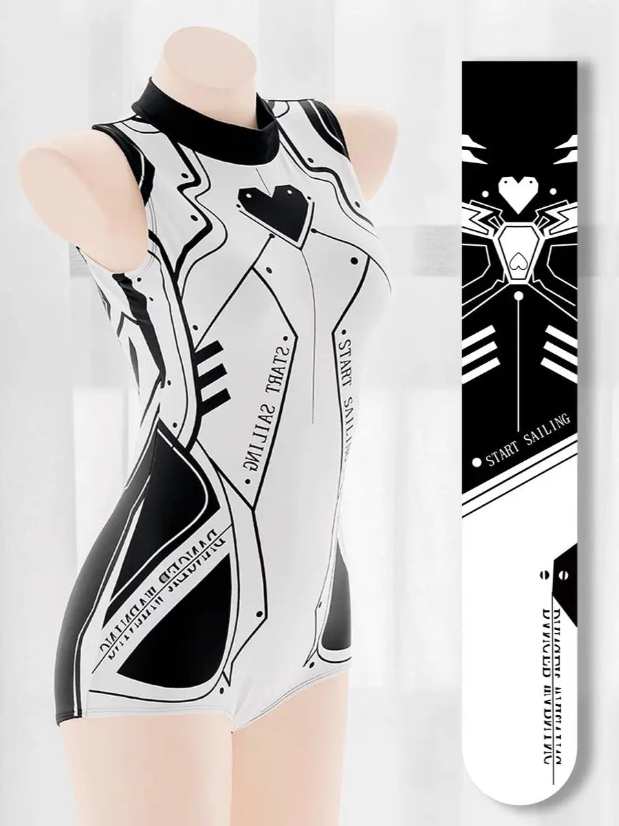 'Cyber Girl' Black & White Robot Costume BodySuit AlielNosirrah