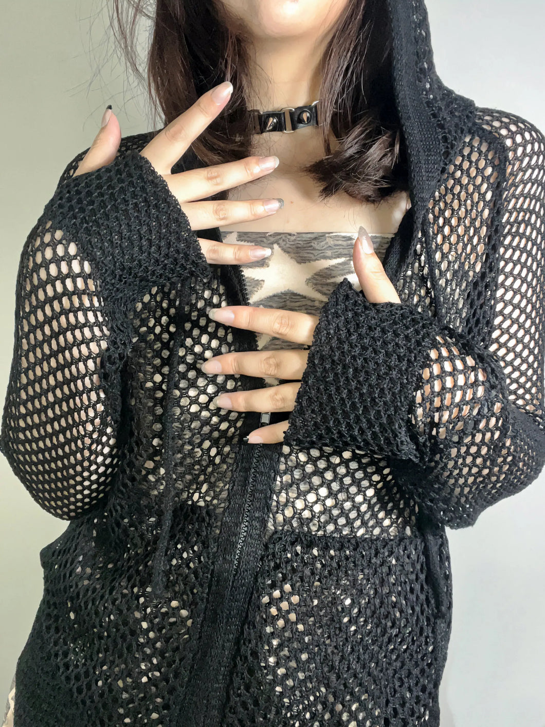 'Deep Breathe' Punk Mesh Hooded Jacket AlielNosirrah