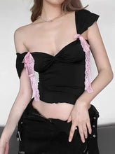 Load image into Gallery viewer, &#39;Doll House&#39; Pink Lace Bowtie Cottage Core Cami Top AlielNosirrah
