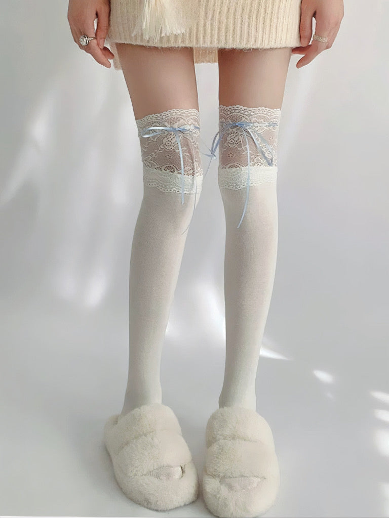 'Don't Cry' Coquette Patchwork Ribbon Tights AlielNosirrah