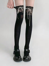 Load image into Gallery viewer, &#39;Don&#39;t Cry&#39; Coquette Patchwork Ribbon Tights AlielNosirrah

