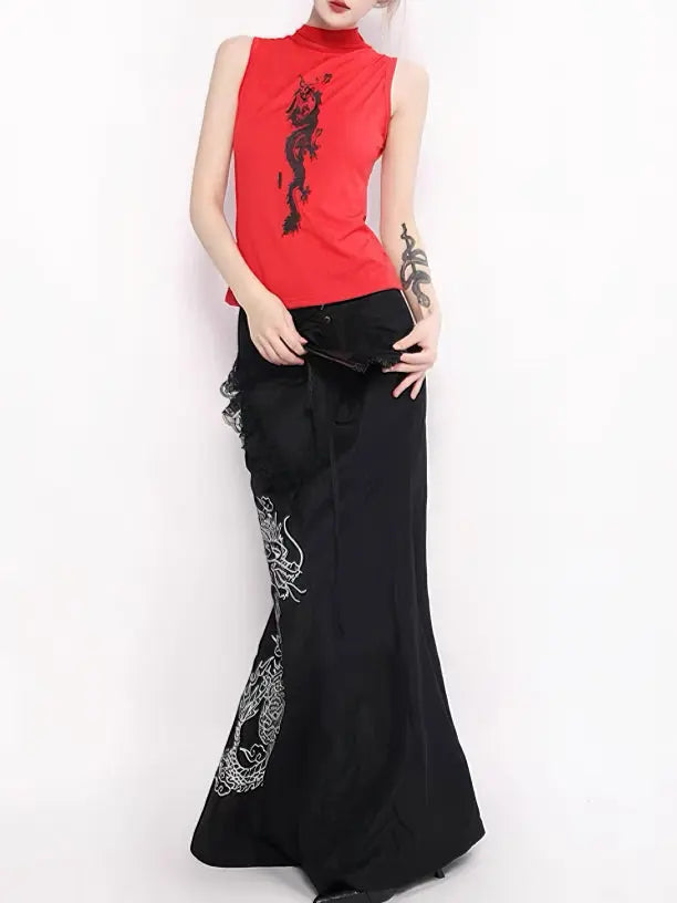 'Dragon Girl' Dark Fish Tail Dragon Midi Dress AlielNosirrah