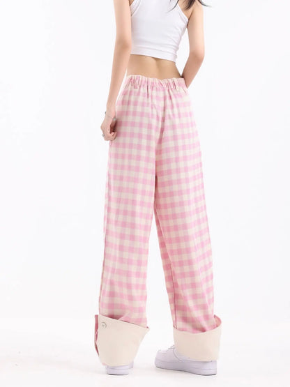 'Dream House' Barbie Checked Oversized Pink Pants AlielNosirrah