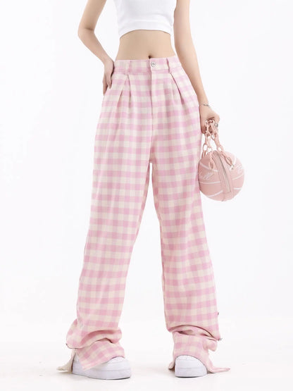 'Dream House' Barbie Checked Oversized Pink Pants AlielNosirrah