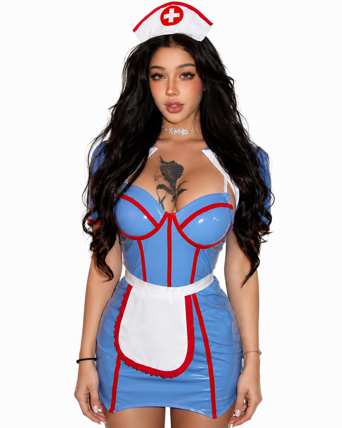 'Miss Nurse'Sexy  Blue & Red Contrast 3 pcs Halloween Nurse Costume