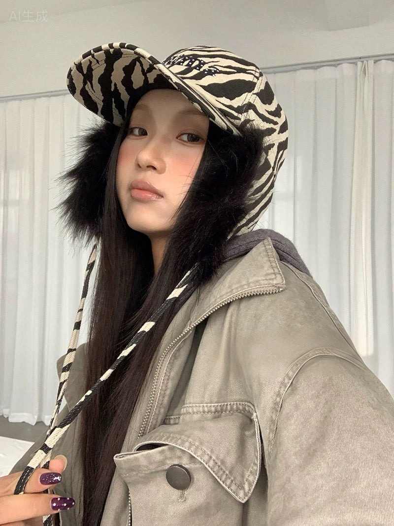 'Wild One' Y2k Streetstyle Fluffy Leopard Cap AlielNosirrah