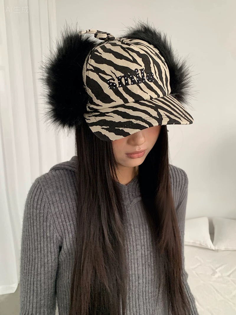 'Wild One' Y2k Streetstyle Fluffy Leopard Cap AlielNosirrah