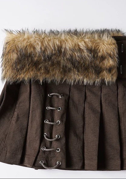 'Sassy Ride' Y2k Lace Up Fur Belt Mini Skirt (Copy) AlielNosirrah