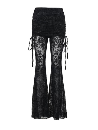 'Phantom Rose' Goth Lace Dark Drawstrig Flare Pants (Copy) (Copy) AlielNosirrah
