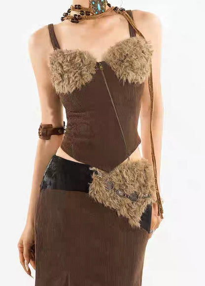 ’Autumn Reverie' Gothic Punk Lace Patchwork Corset Top & Pleated Skirt Set AlielNosirrah