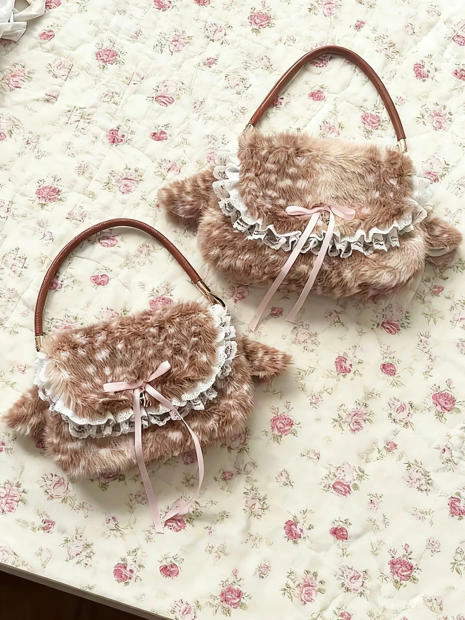 'Sweet Tale' Kawaii Deer Pattern Faux Fur Hand Bag AlielNosirrah