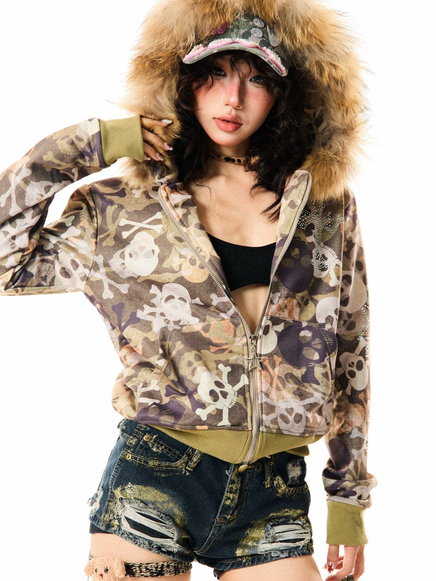 'Cold Bones' Y2k Grunge Streetstyle Skeleton Fluffy Hoodie AlielNosirrah