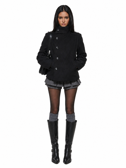 'Prep Offset' College Style  Cropped Asymmetric Button Coat