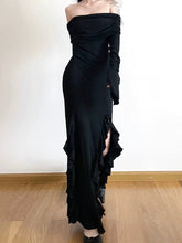 Load image into Gallery viewer, &#39;Flower&#39; Dark Black Chiffon Tassel Strap Dress AlielNosirrah

