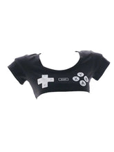 Load image into Gallery viewer, &#39;Gamer Gf&#39;  Black Gamer Handheld Pattern Crop Shirts AlielNosirrah
