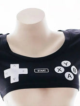 Load image into Gallery viewer, &#39;Gamer Gf&#39;  Black Gamer Handheld Pattern Crop Shirts AlielNosirrah
