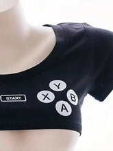 Load image into Gallery viewer, &#39;Gamer Gf&#39;  Black Gamer Handheld Pattern Crop Shirts AlielNosirrah
