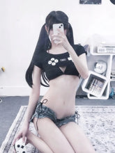 Load image into Gallery viewer, &#39;Gamer Gf&#39;  Black Gamer Handheld Pattern Crop Shirts AlielNosirrah
