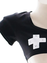 Load image into Gallery viewer, &#39;Gamer Gf&#39;  Black Gamer Handheld Pattern Crop Shirts AlielNosirrah

