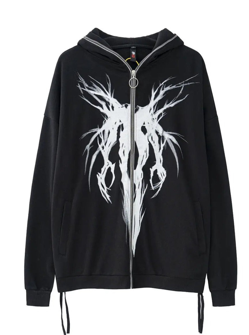 'Ghost Tree' Punk Drawstring Zip Hoodie AlielNosirrah