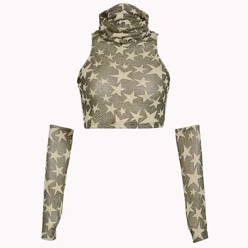 'Glitz' Y2k Star Prints Gloves Top AlielNosirrah