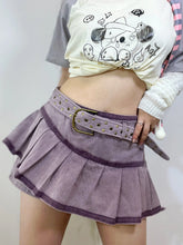 Load image into Gallery viewer, &#39;Grape Soda&#39; Low Waist Denim Beads Lace-Up Skorts AlielNosirrah
