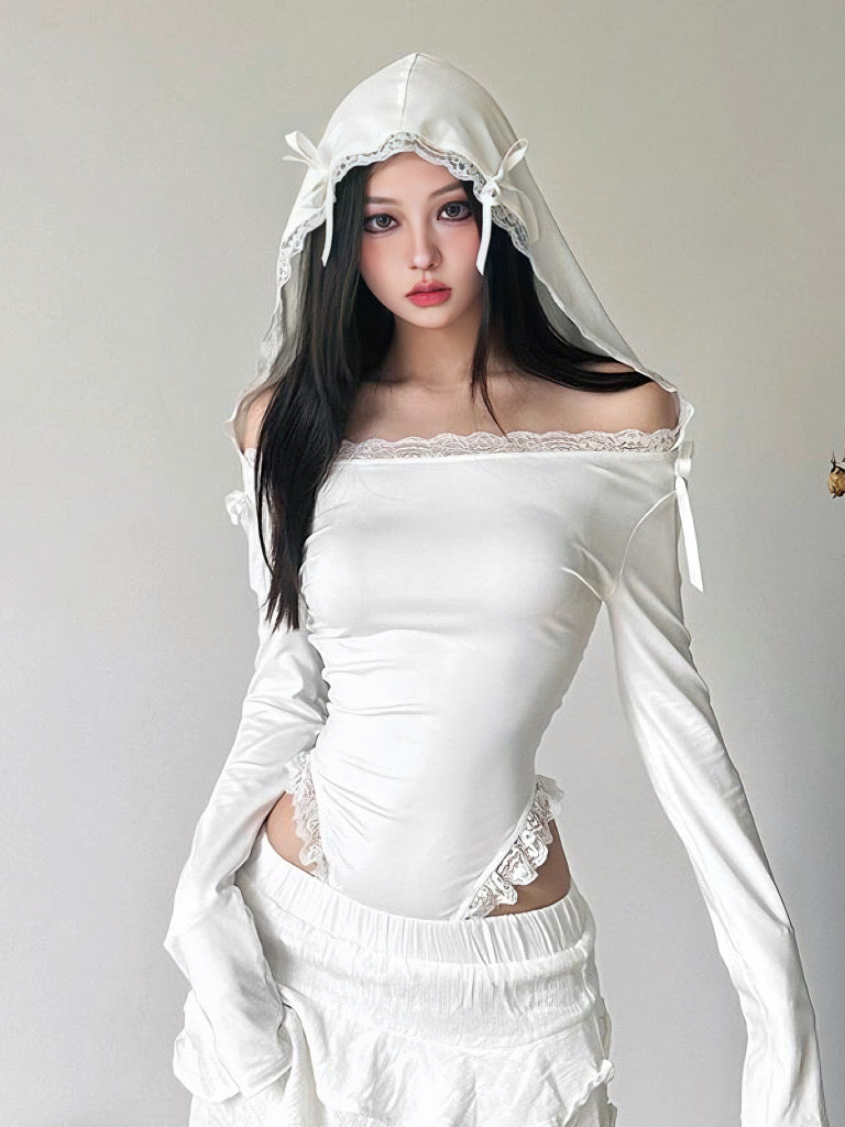 'Holy Angel' Coquette Ribbon Hooded Shirts AlielNosirrah
