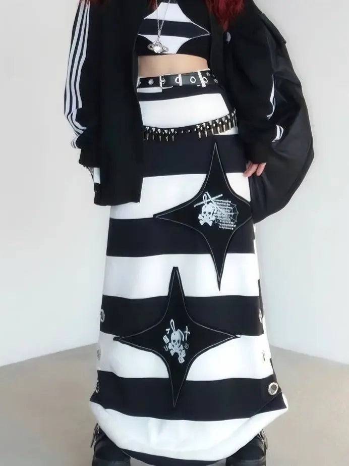 'Hotot' Harajuku Punk Black White Midi Skirt AlielNosirrah