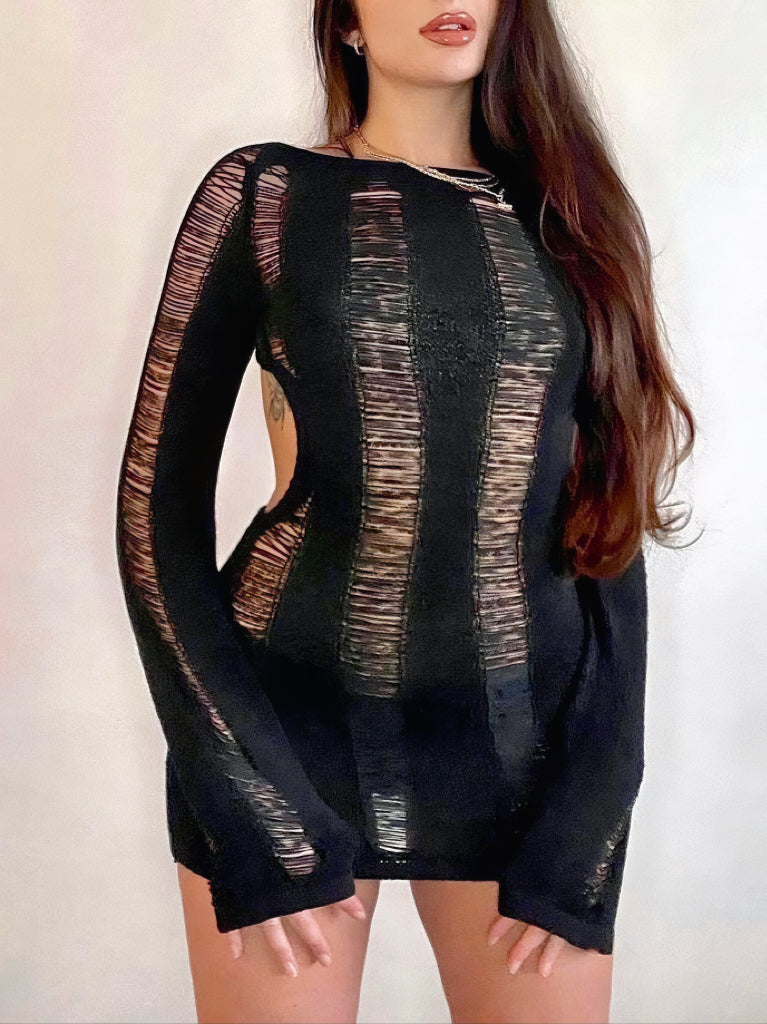'It Girl' Sexy Blackless Crochet Knitted Sweater Dress AlielNosirrah
