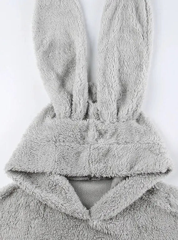 'Lazy Weekend' Rabbit Ears Polar Fleece Solid Color Hoodie AlielNosirrah