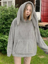 Load image into Gallery viewer, &#39;Lazy Weekend&#39; Rabbit Ears Polar Fleece Solid Color Hoodie AlielNosirrah
