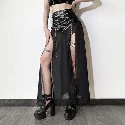 'Leap' Punk Metal Pu Leather Patchwork Midi Dress AlielNosirrah