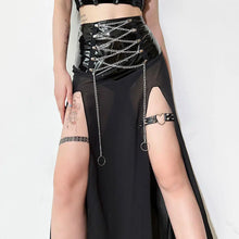Load image into Gallery viewer, &#39;Leap&#39; Punk Metal Pu Leather Patchwork Midi Dress AlielNosirrah
