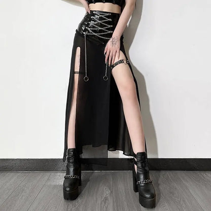 'Leap' Punk Metal Pu Leather Patchwork Midi Dress AlielNosirrah