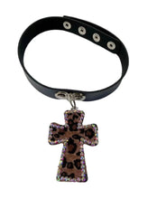 Load image into Gallery viewer, Leopard Print Diamond Cross Choker AlielNosirrah
