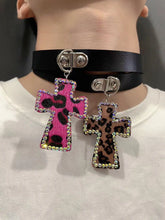 Load image into Gallery viewer, Leopard Print Diamond Cross Choker AlielNosirrah
