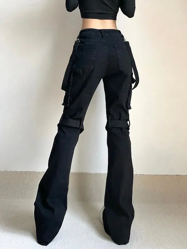 'Locked' Dark Tech-wear Buckle Strap Bell Pants AlielNosirrah