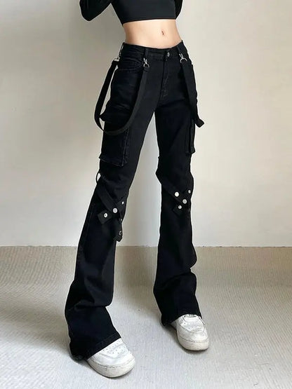 'Locked' Dark Tech-wear Buckle Strap Bell Pants AlielNosirrah