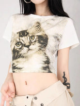 Load image into Gallery viewer, &#39;Meow&#39; Kawaii Y2k Cat Face Crop Top AlielNosirrah
