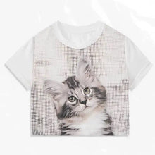 Load image into Gallery viewer, &#39;Meow&#39; Kawaii Y2k Cat Face Crop Top AlielNosirrah
