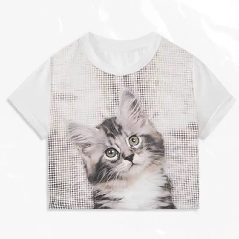 'Meow' Kawaii Y2k Cat Face Crop Top AlielNosirrah