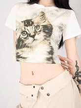 Load image into Gallery viewer, &#39;Meow&#39; Kawaii Y2k Cat Face Crop Top AlielNosirrah
